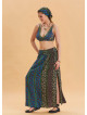 Navy Blue Long Skirt with Elastic Waist and Deep Slit 4502